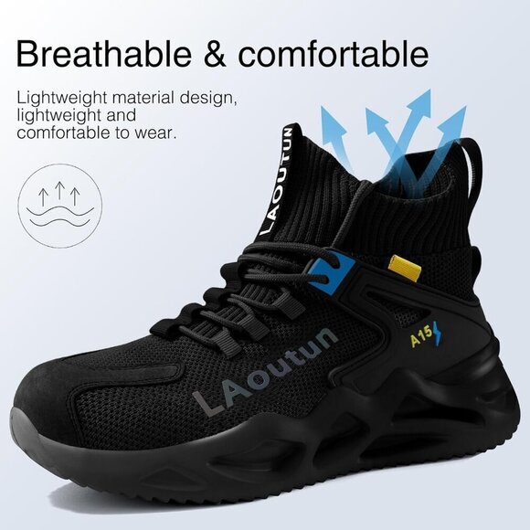 Men\'s Black Lightweight Comfortable Safety Shoes, Puncture Resistant Work Shoes